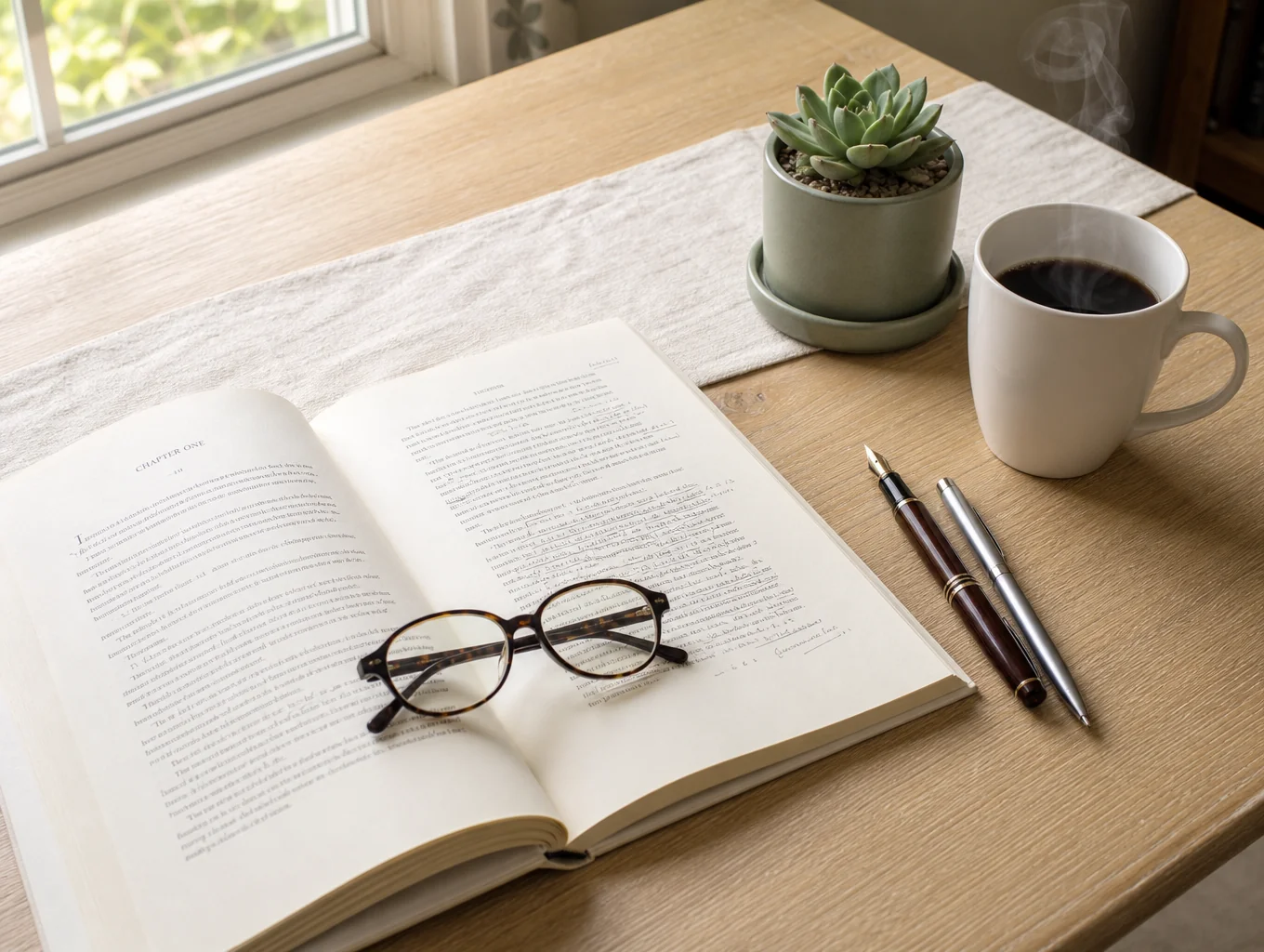 Top-down lifestyle view of printable Senior Dog Care Binder pages in a warm linen binder on an oak desk
